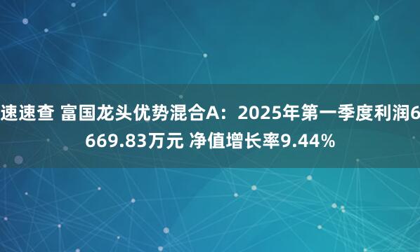速速查 富国龙头优势混合A：2025年第一季度利润6669.83万元 净值增长率9.44%